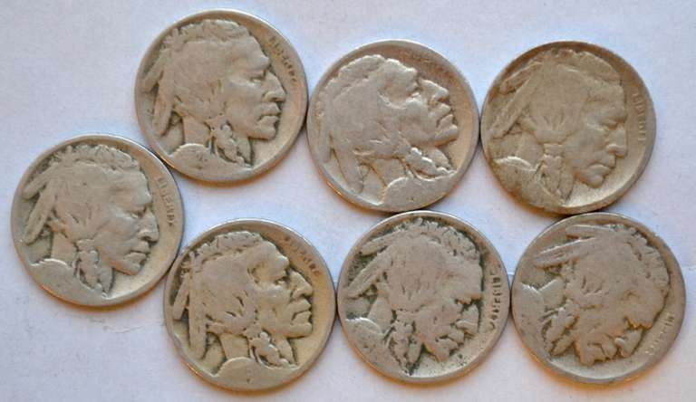 7 Denver Mintmarked Partial Date Buffalo Nickels