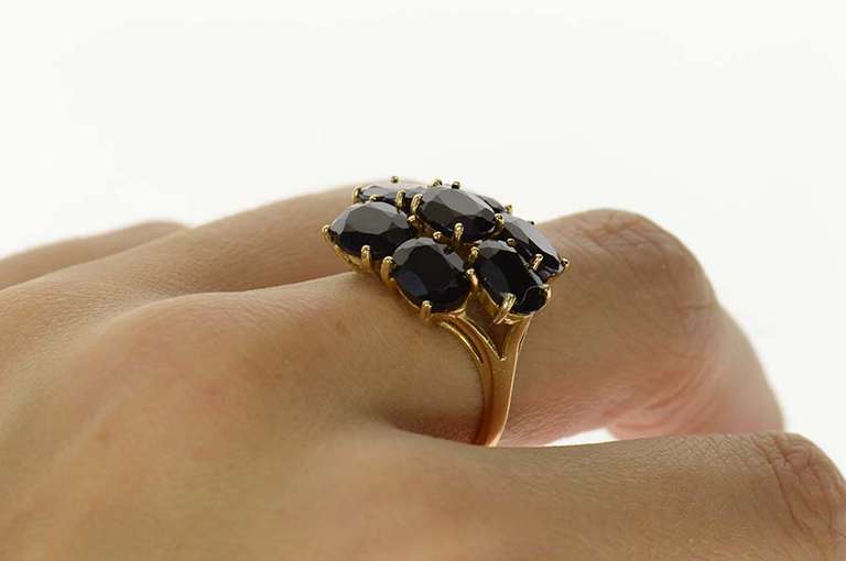 10K Yellow Gold Oval Natural Deep Navy Blue Sapphire Cluster Ring