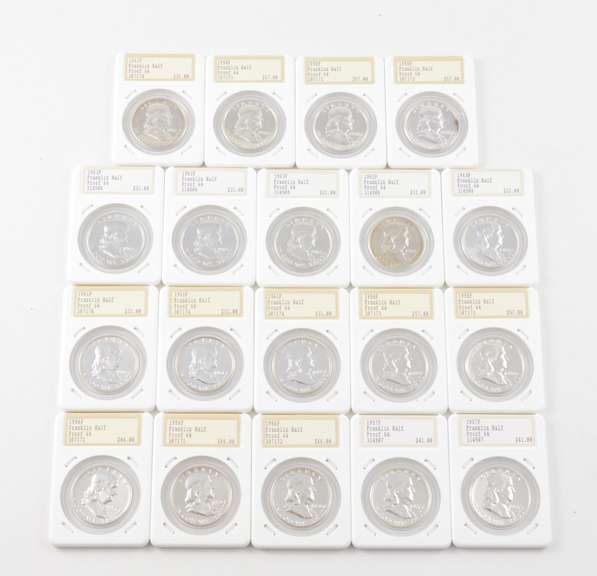 Group Of 19 Proof Franklin Half Dollars In Hannes Tulving Holders