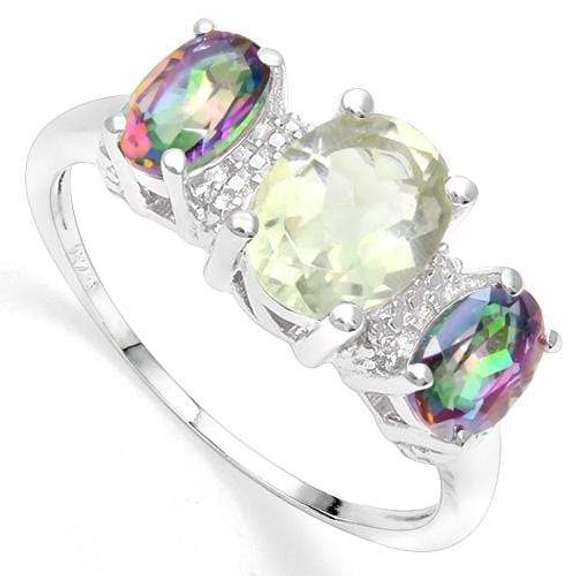 925 STERLING SILVER 1.87 CT GREEN AMETHYST & MYSTIC GEMSTONE COCKTAIL RING