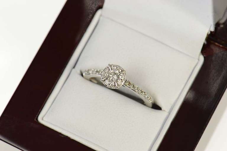 10K White Gold Ctw Diamond Halo Classic Engagement Ring