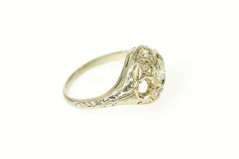 14K White Gold 0.54 Ctw Art Deco Diamond Engagement Ring
