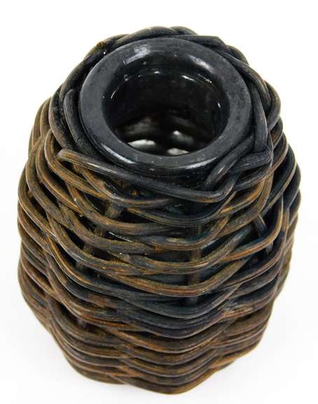 Antique Glass & Wicker Inkwell