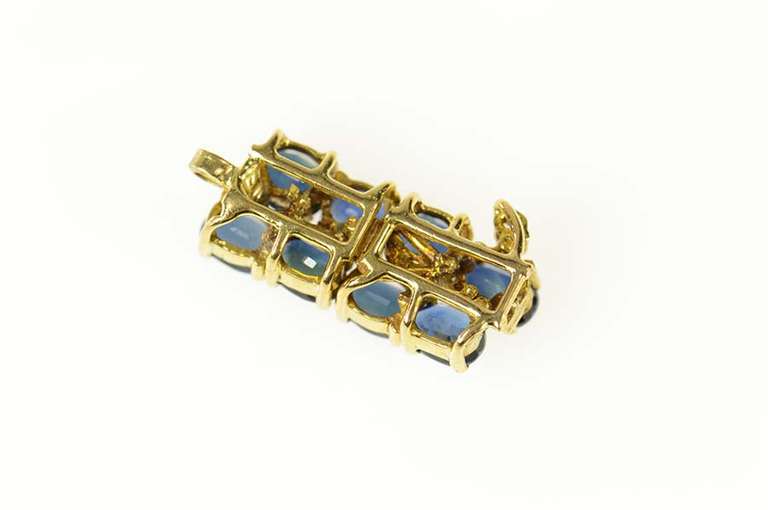 14K Yellow Gold Natural Sapphire Diamond Accent Bar Drop Pendant