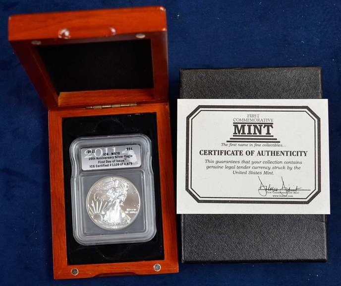 2011 American Silver Eagle ICG 25th Anniversary First Day Of Issue MS70.