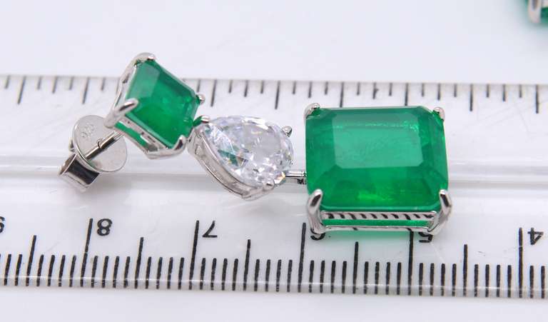 Sterling Silver Green Cubic Zirconia Dangle Earrings