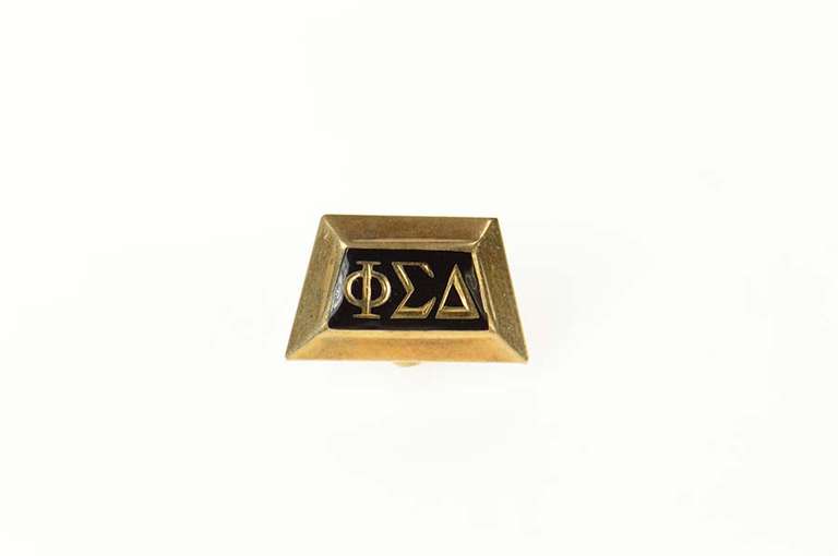 10K Yellow Gold Phi Sigma Delta Black Enamel 1930's Lapel Pin/Brooch