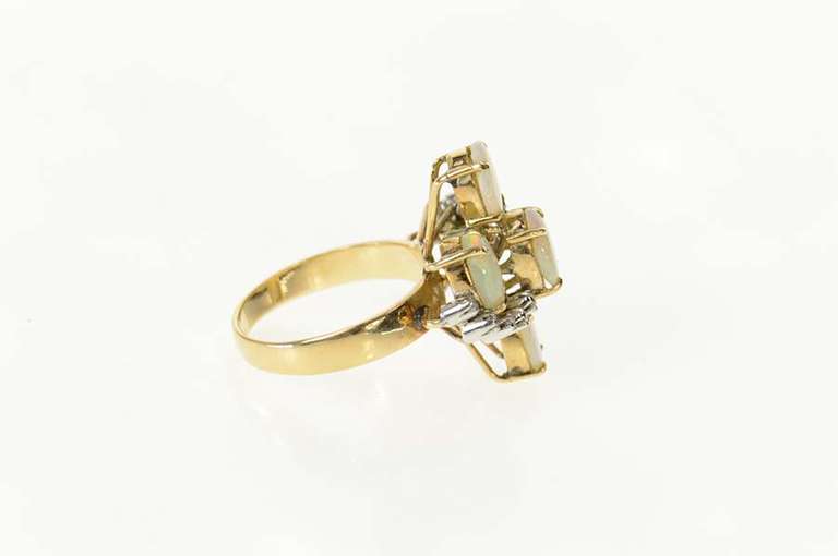 14K Yellow Gold Ornate Natural Opal Diamond Accent Cocktail Ring