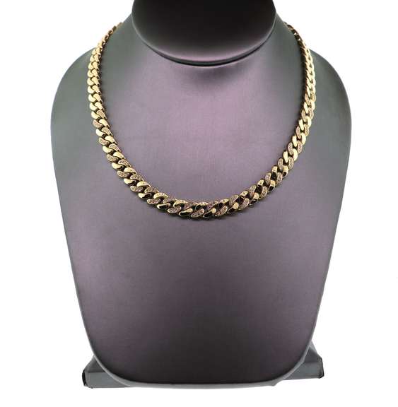 Set of Cubic Zirconia studded 14k Gold Handmade Italian Necklace and Bracelet