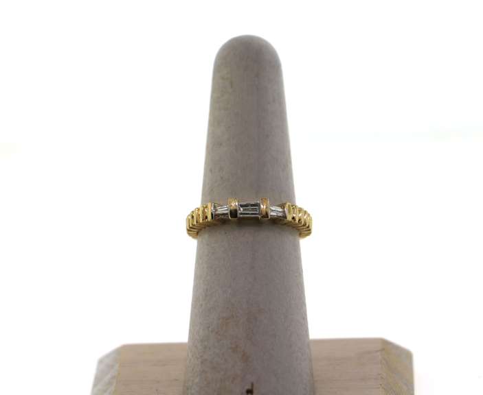Deco Three Stone 14k Gold Diamond Ring