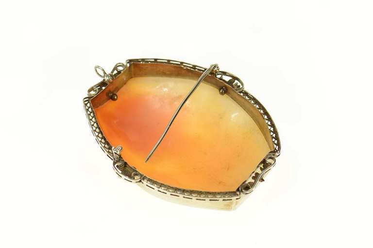 14K Yellow Gold Victorian Carved Lady Ornate Statement Pin/Brooch