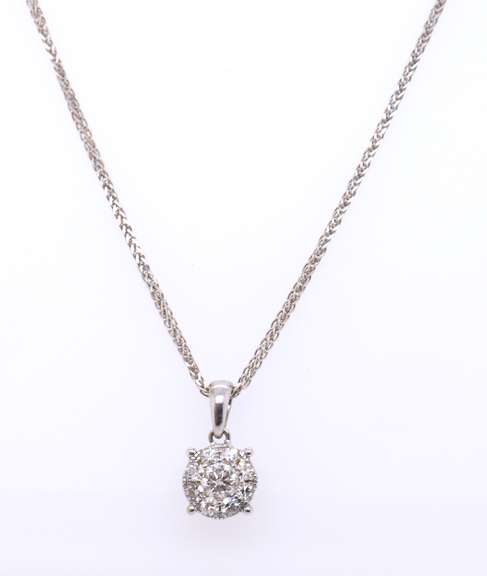 Dazzling White Gold Diamond Cluster Pendant on Chain