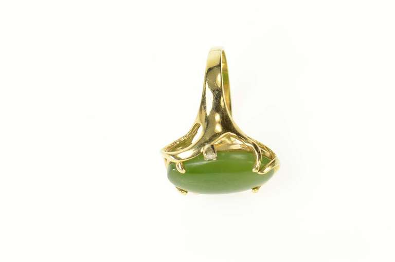 14K Yellow Gold Marquise Nephrite Diamond Retro Cocktail Ring