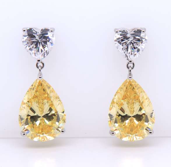 Sterling Silver Pear Shaped Yellow Cubic Zirconia Dangle Earrings