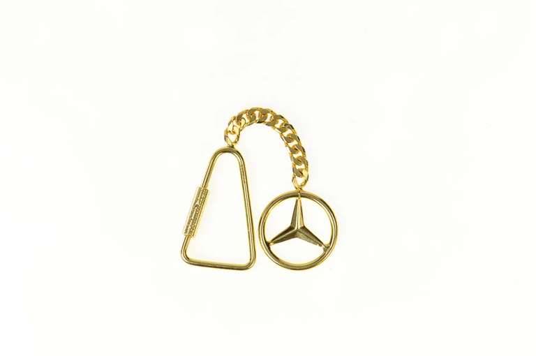 14K Yellow Gold Mercedes Benz Logo Symbol Curb Key Chain