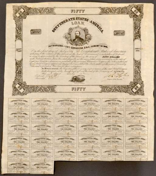 August 19 1861 $50 Confederate States Of America Series Coupon Bond