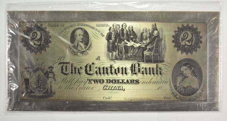 $2 The Canton Bank - Maine - 154.1 Grams .925 Sterling Silver Art Bar