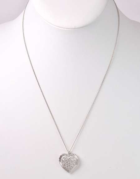 Intricate Heart Pendant Necklace with Diamonds in 14K White Gold