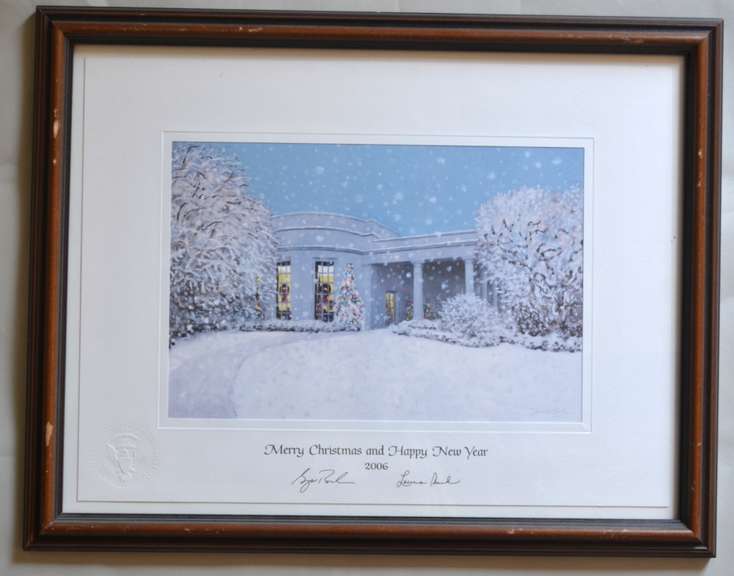 2006 Large Size Framed Presidential Christmas Card. George and Laura Bush