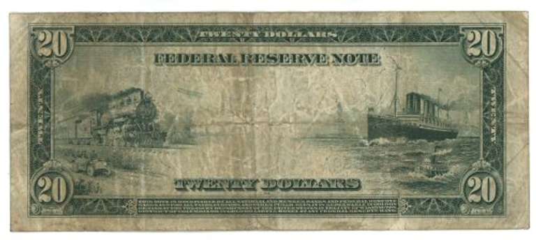 Scarce 1914 Series Large Size $20 Federal Reserve Note (1-A)