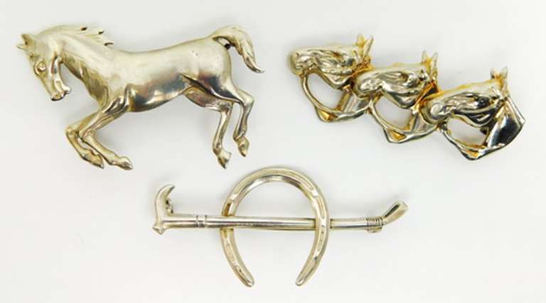 3 Vintage Sterling Equestrian Pins