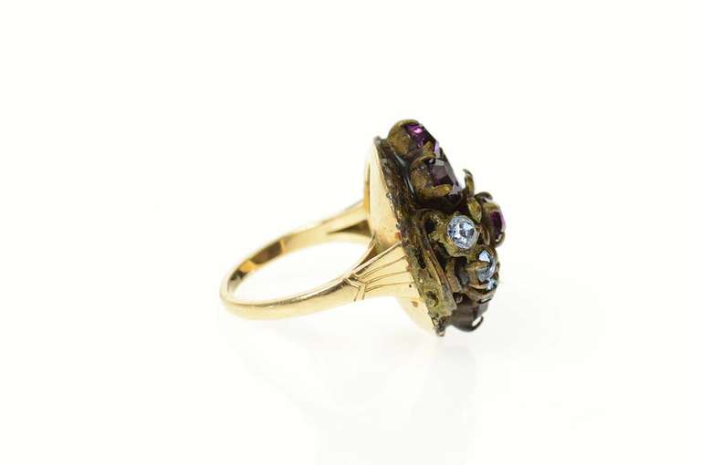 14K Yellow Gold Arts & Crafts Sim. Amethyst Floral Cocktail Ring