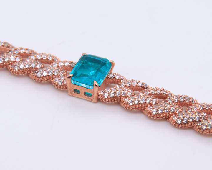 Sterling Silver Green Cubic Zirconia Curb Link Bracelet