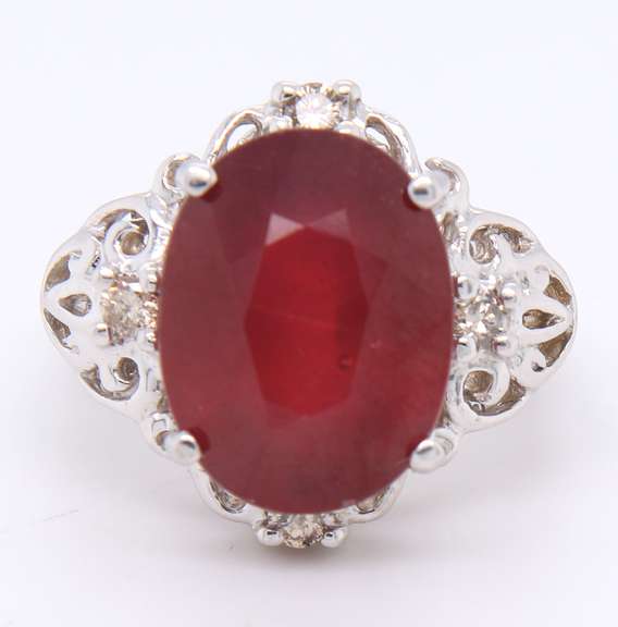 Fabulous White Gold Lead Treated Ruby with Diamond Ring