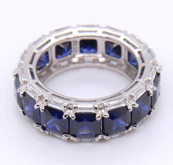 Navy Blue Cubic Zirconia Sterling Silver Band