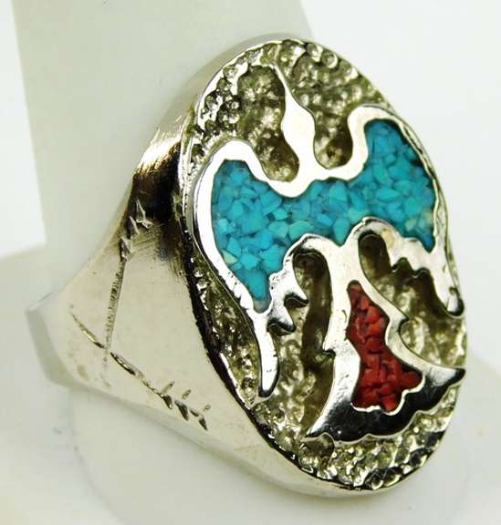 Men's Turquoise/Coral Thunderbird Ring, 11