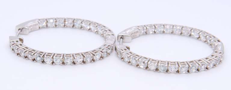925 Sterling Silver oval CZ Hoop Earrings