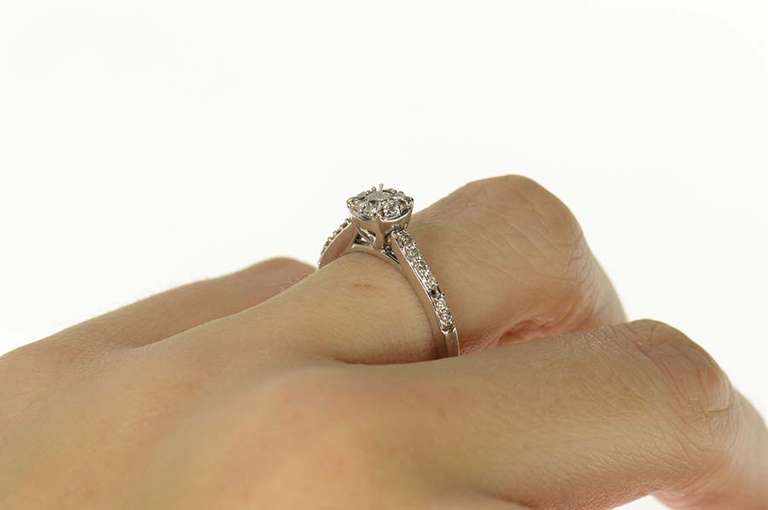 10K White Gold Ctw Diamond Halo Classic Engagement Ring
