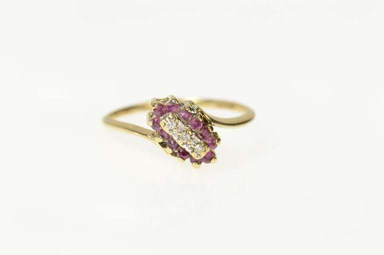 10K Yellow Gold Diamond Ruby Halo Cluster Bypass Statement Ring
