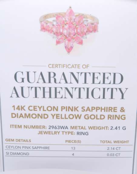 Charming Yellow Gold Lance Fischer Ceylon Pink Sapphire and Diamond Ring