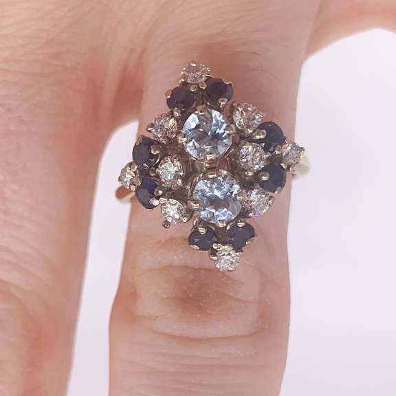 14kt Gold, Blue Sapphire, & Diamond Cocktail Ring