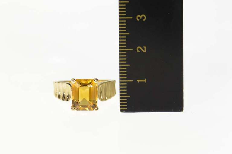 14K Yellow Gold Emerald Citrine Solitaire Retro Statement Ring