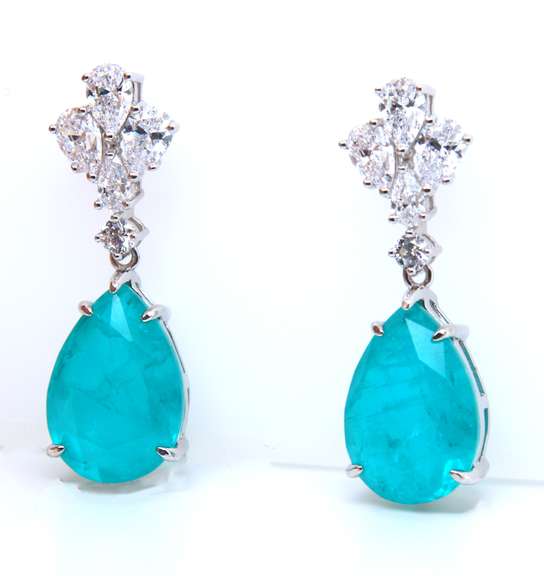 Sterling Silver Green and White Cubic Zirconia Dangle Earrings