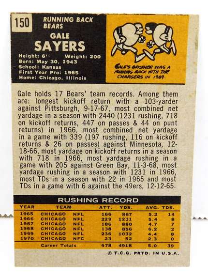 Gale Sayers 1971 Topps Football Card, #150