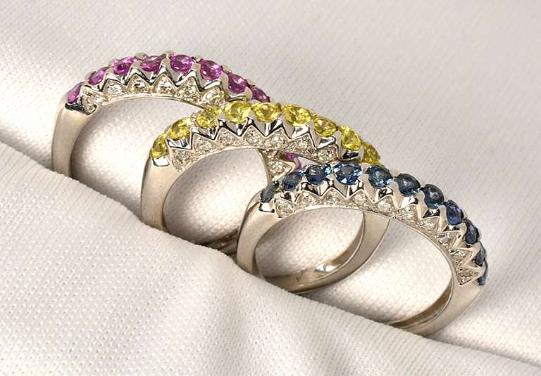 3 Colors of Sapphires Stacking Bands
