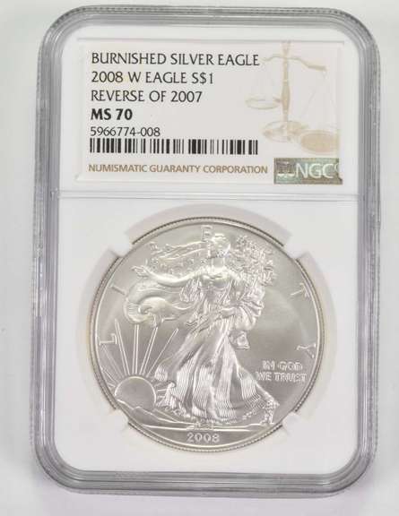 MS70 2008-W Burnished American Silver Eagle - REV of 2007 - Graded NGC