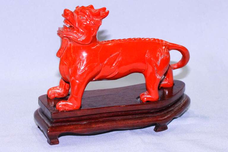 Proud Red Jasper Temple Lion