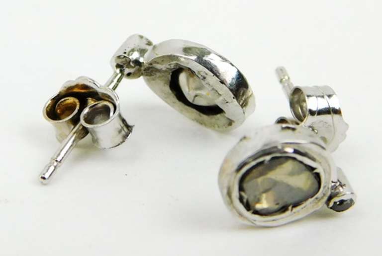 Glistening 10K Mine Cut Champagne Diamond Earrings