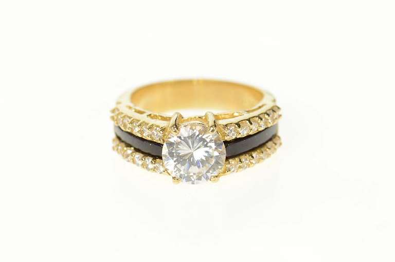 10K Yellow Gold Unique Round Black Onyx Travel Engagement Ring