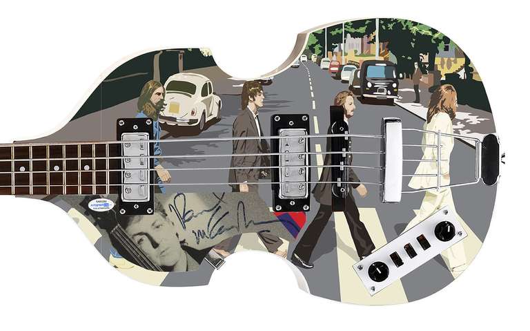 Paul McCartney Beatles Autographed Hofner Bass Photo Graphics Guitar ACOA