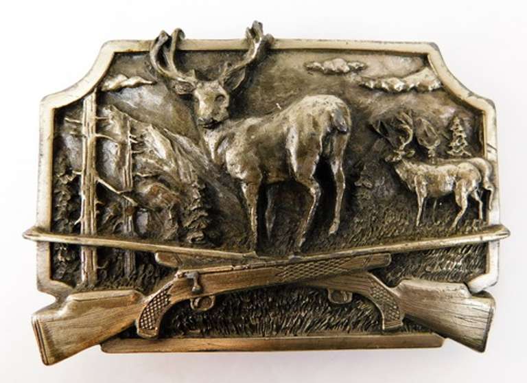 1982 Siskiyou Stags & Guns Belt Buckle