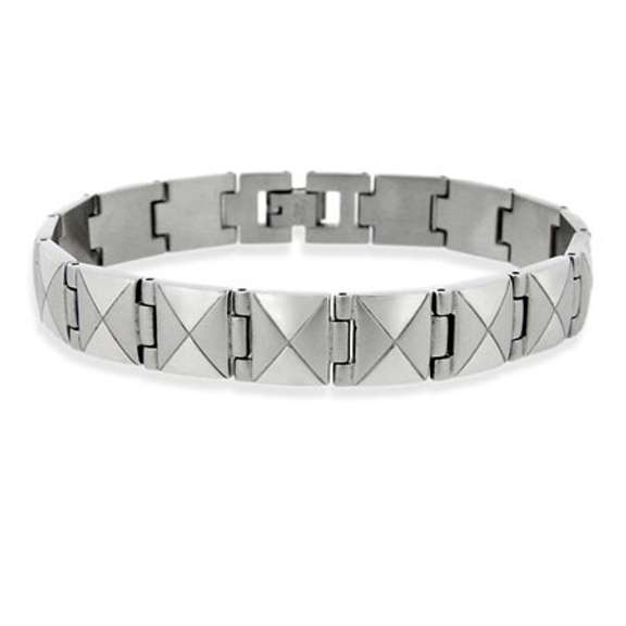 Stainless Steel Polished Brushed Divided Square Men's Link Bracelet
