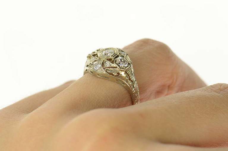 14K White Gold 0.54 Ctw Art Deco Diamond Engagement Ring