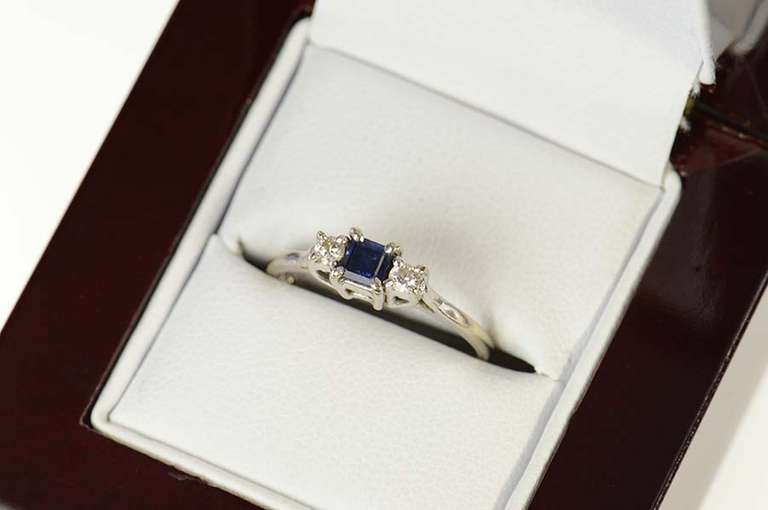 14K White Gold Princess Sapphire Diamond Engagement Ring