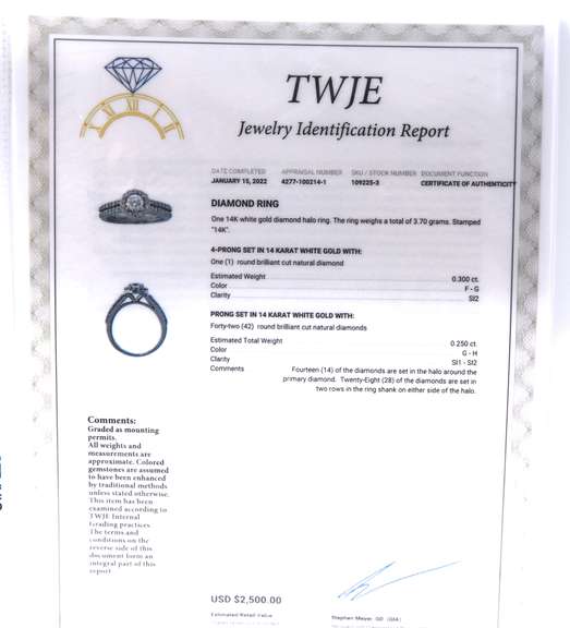 Elegant White Gold Diamond Halo Ring