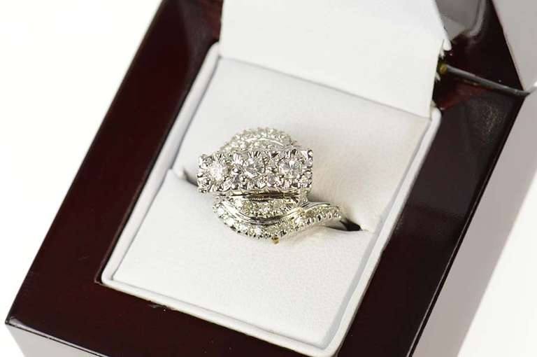 14K White Gold 0.66 Ctw Retro Diamond Bypass Engagement Ring